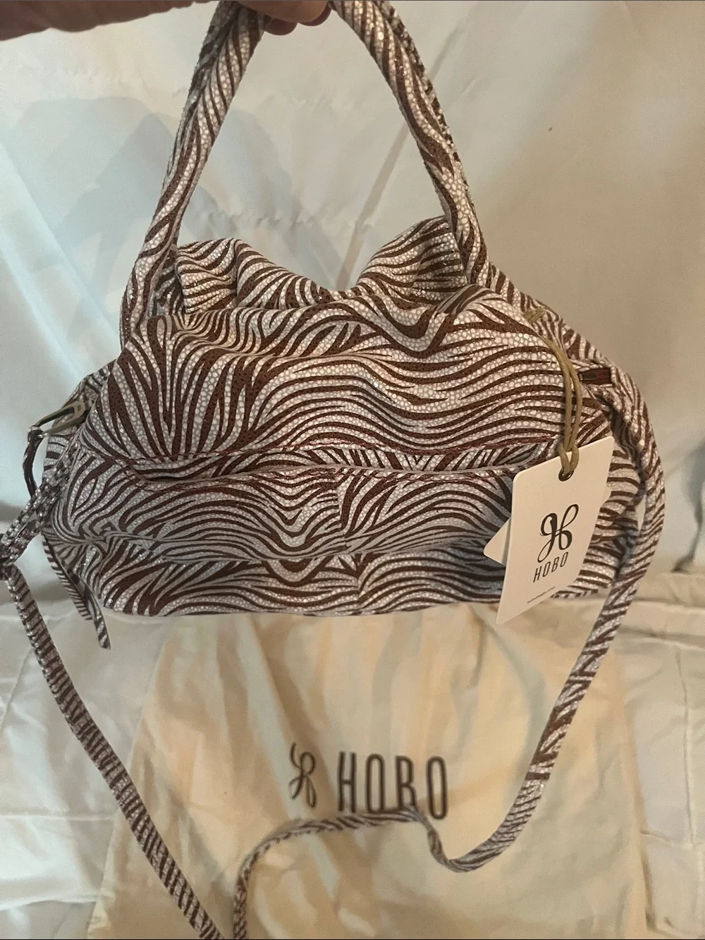HOBO Brown and White Zebra-Print Hobo Tote